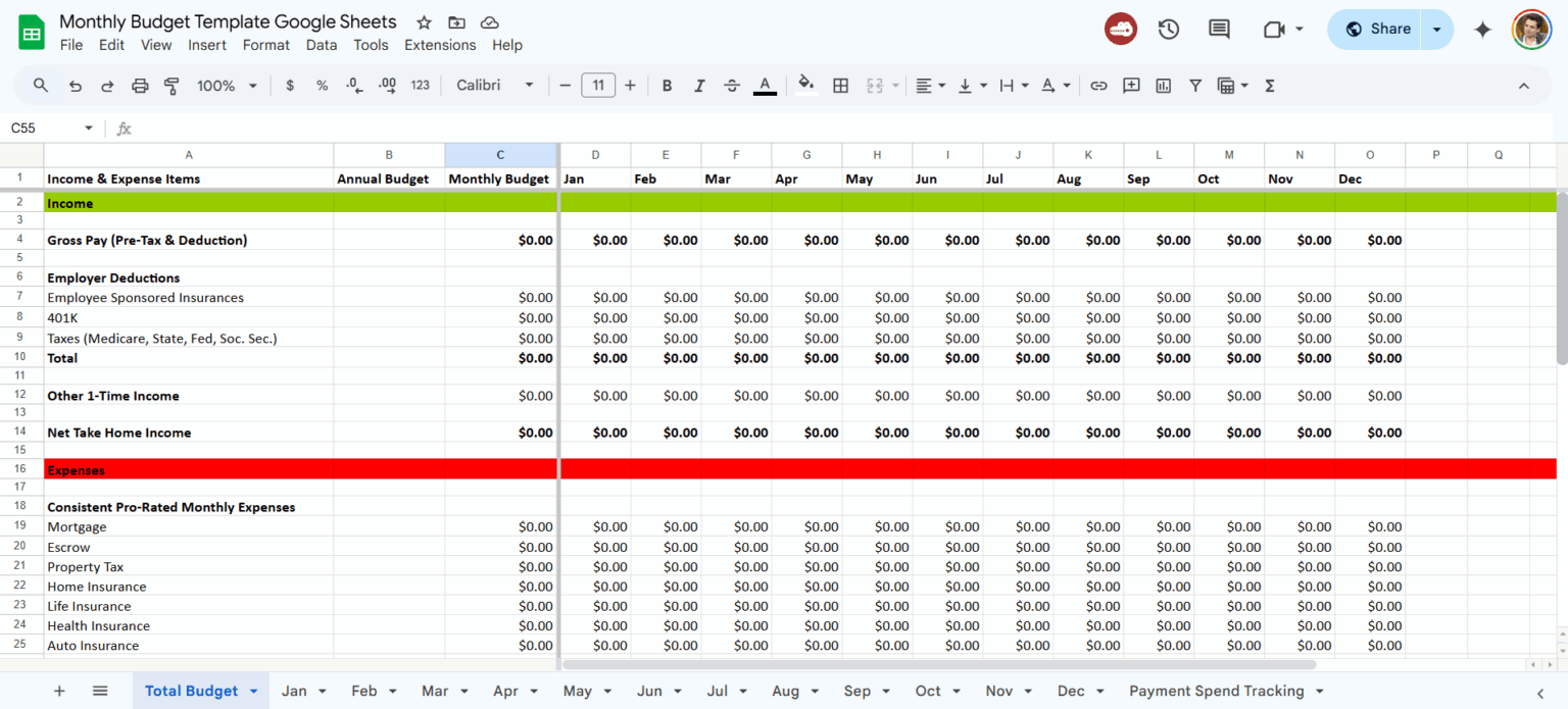 Monthly Budget Template Google Sheets - Rhinoplax Blogs
