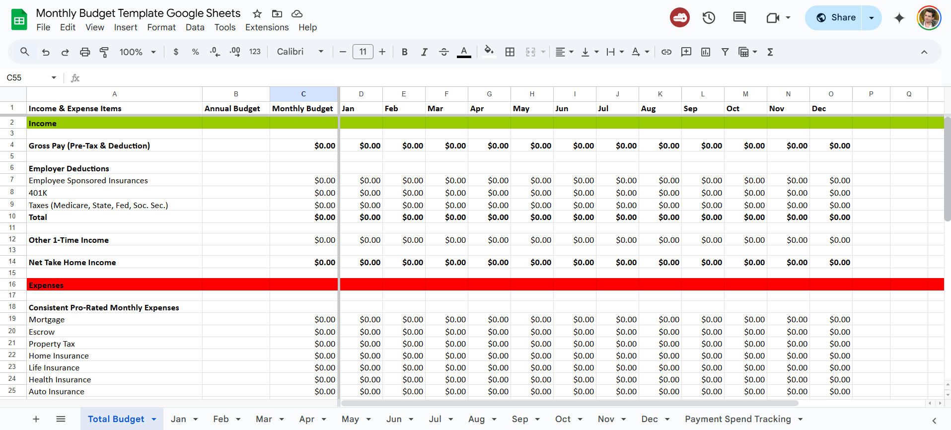 Monthly Budget Template Google Sheets - Rhinoplax Blogs